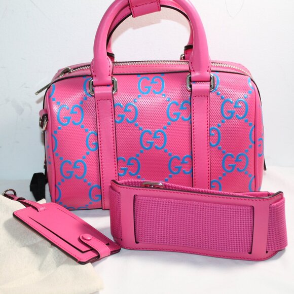 NWT Gucci Shoulder Bag GG Tennis Handbag Mini Pink Blue Top Handle Duffle 725292 - Picture 1 of 13